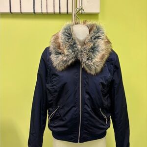 Women's Navy Faux Fur Collar Jacket